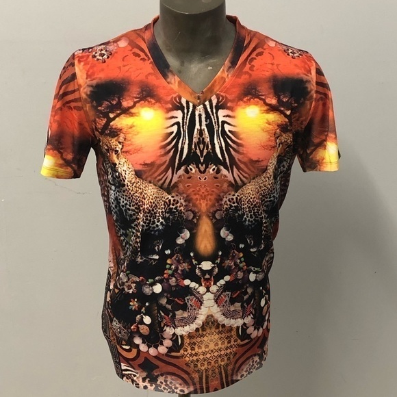 Steven land t-shirt vneck multi orange regular fit - Picture 1 of 3